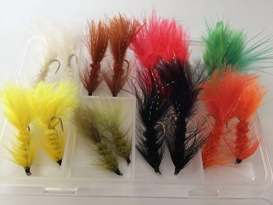 BestCity Fly Fishing WOOLLY BUGGER Set of 16 wooly buggers with FREE Clip shut Fly Box #337,
