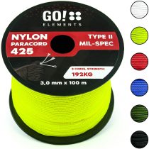 GO!elements 100m Paracord rope made of tearproof nylon - 3mm Paracord 425 type II lines as outdoor rope, all-purpose rope, survival rope, bracelet, dog leash - nylon line max. 192kg