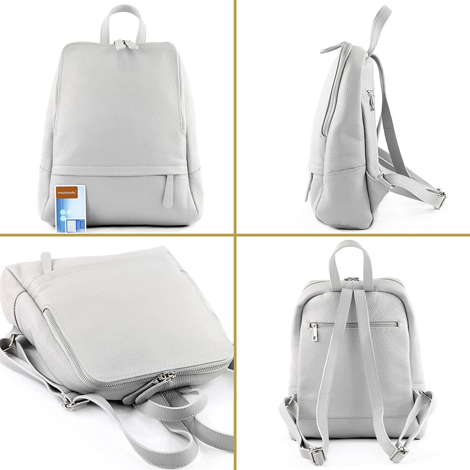 modamoda de - ital. Leather Backpack Ladies Backpack Rucksack Bag Citybag Leather T138, Colour:orange - Image 3