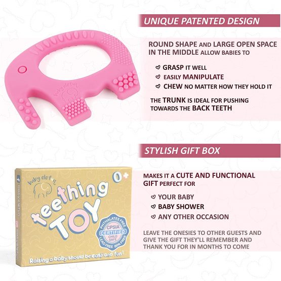 Baby Girl Teething Toys - BPA Free Silicone Toy - Cute, Easy to Hold, Soft and Highly Effective Elephant Teether - Unique Teethers Best for 0-6 6-12 Months Girl Christmas Gifts Stocking Fillers - Image 2