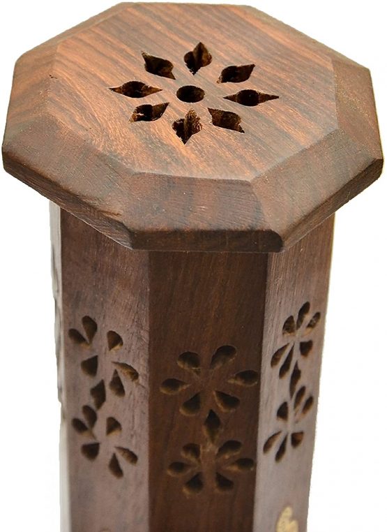 Newquay-Bonsai Sheesham Wood Tower Burner-Thai Buddha Incense Stick Holder, Mixed, Height 31cm Base 7.5 x 7.5cm - Image 4