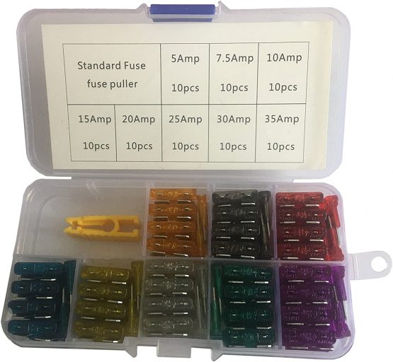 KOLACEN Automotive Car Truck Regular Standard Blade Type Fuse Assorted Kit 5 7.5 10 15 20 25 30 35Amp + Fuse Puller (Pack of 81)