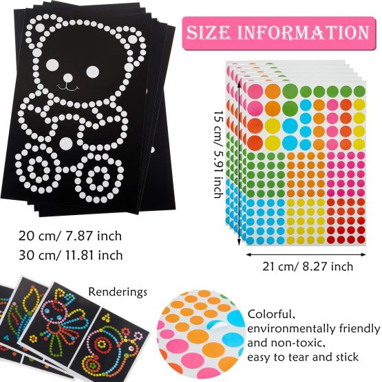 20 Pieces Dotty Sticker Art Sticker Mosaic Pictures Flower Butterfly Bird Frog Educational Toy for Arts and Crafts Teachers Students Nursery School - Image 2