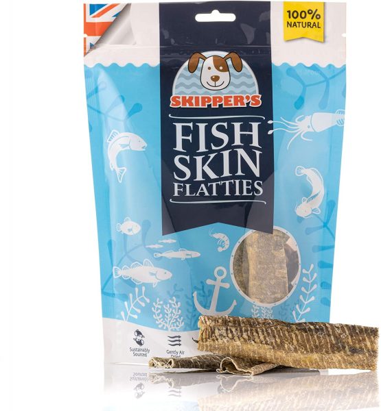 SKIPPER'S Fish Skin Flatties Sticks - Handmade and Air-Dried - 100% Dog Chews Long Lasting Natural Dog Treats - Skin Care - High Protein Low Fat Dog treats -250g
