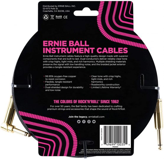 Ernie Ball 10 ft Braided Straight Angle Instrument Cable - Black - Image 2