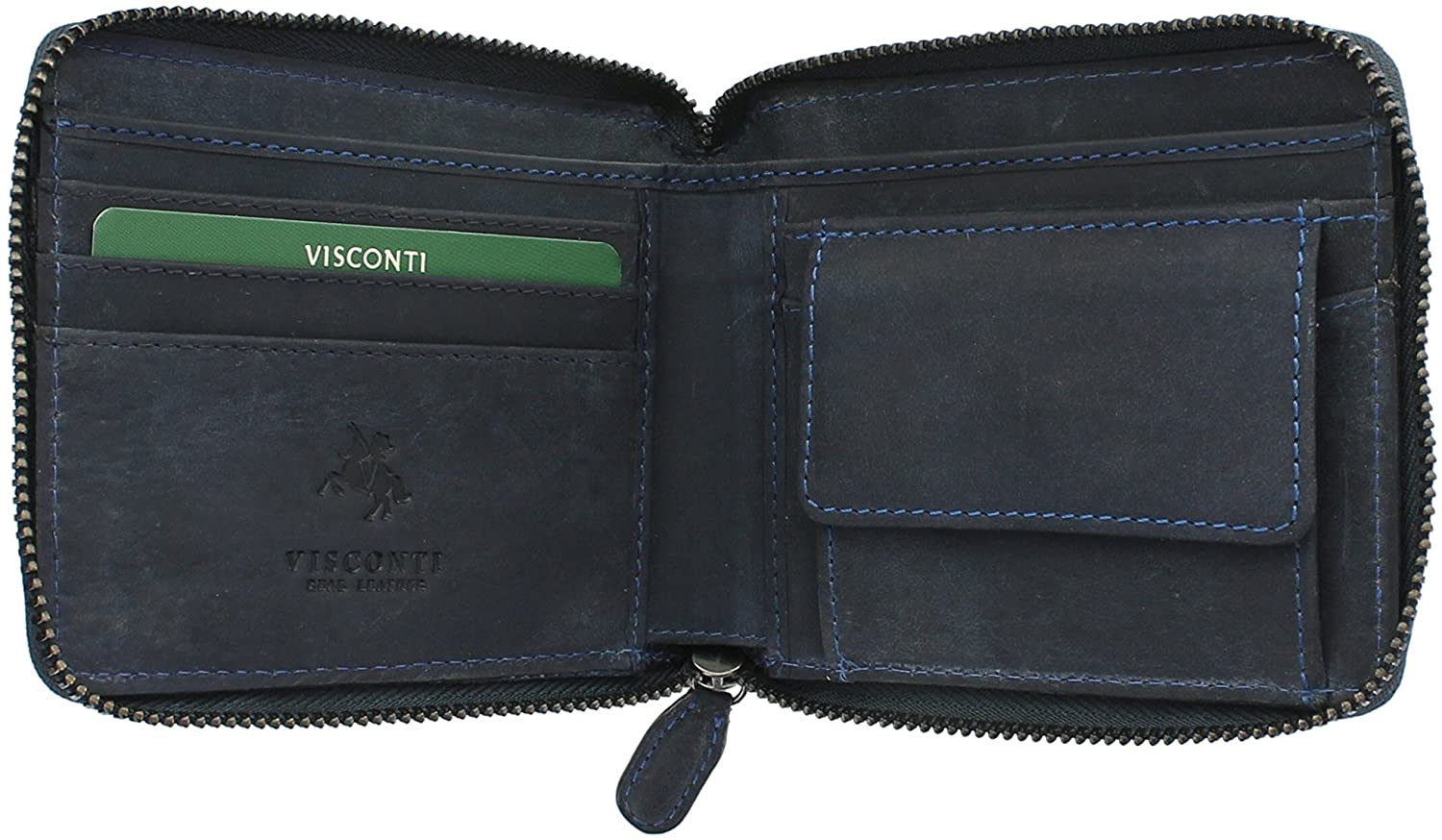 VISCONTI Hunter Zip Round Oiled Leather Bullet Wallet RFID Blocking 702 Oil Blue, standard size - Image 2