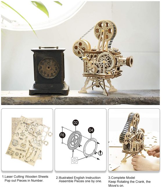 ROBOTIME Vitascope Wooden Model Kits 3D Puzzle for Adults to Build Laser Cut Jigsaw Construction Building Craft Kits for Kids Above 14 Years Old - Image 3
