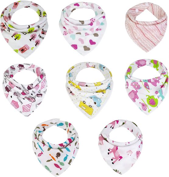 8 Pack Girls Baby Bandana Bibs for Drool Bibs Dribble bibs Teething Bibs