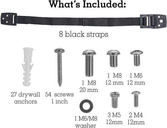 Bebe Earth Furniture Straps - Anti Tip Strap for Baby Proofing & Child Safety - 8 Pack of Adjustable TV & Wall Straps - Fixings to Anchor Shelves & Cabinets - Black - Image 2