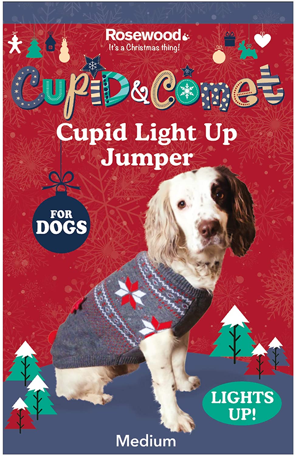 Rosewood Christmas Cupid Light Up Jumper for Dogs Small, grey - Image 4
