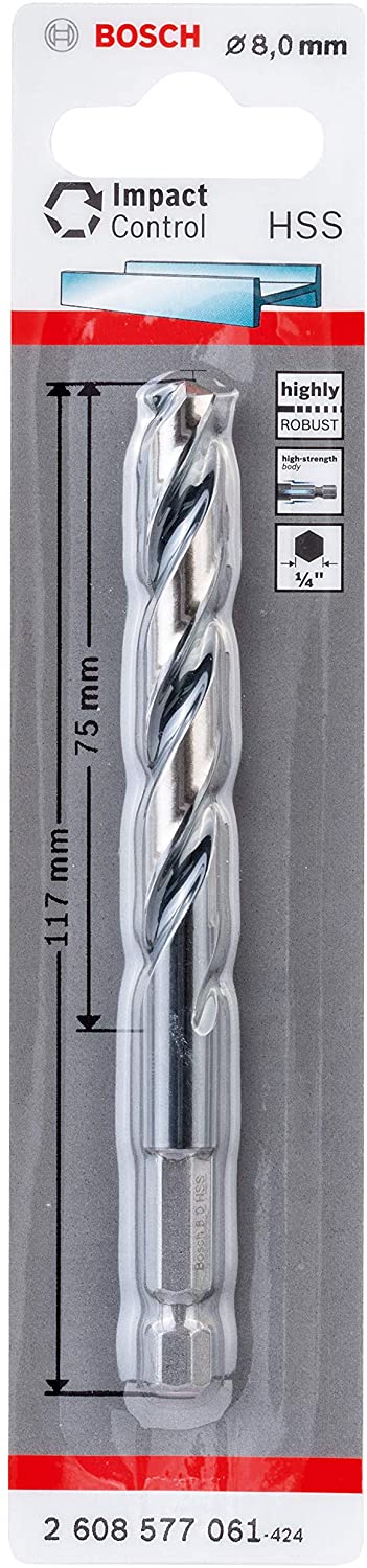 Bosch Professional Impact Control HSS Twist Drill Bit (for metal 8 x 75 x 117 mm, accessories for impact drills)