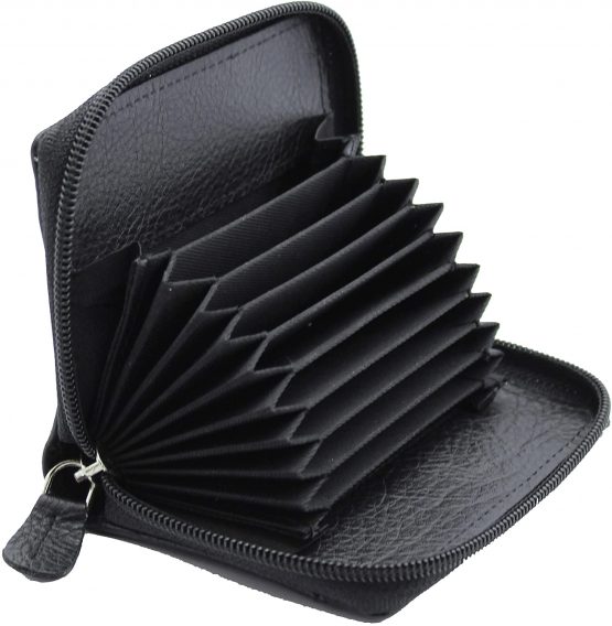STARHIDE Womens Small Leather Fan Concertina Palm Credit Card Holder 1234 (Black)