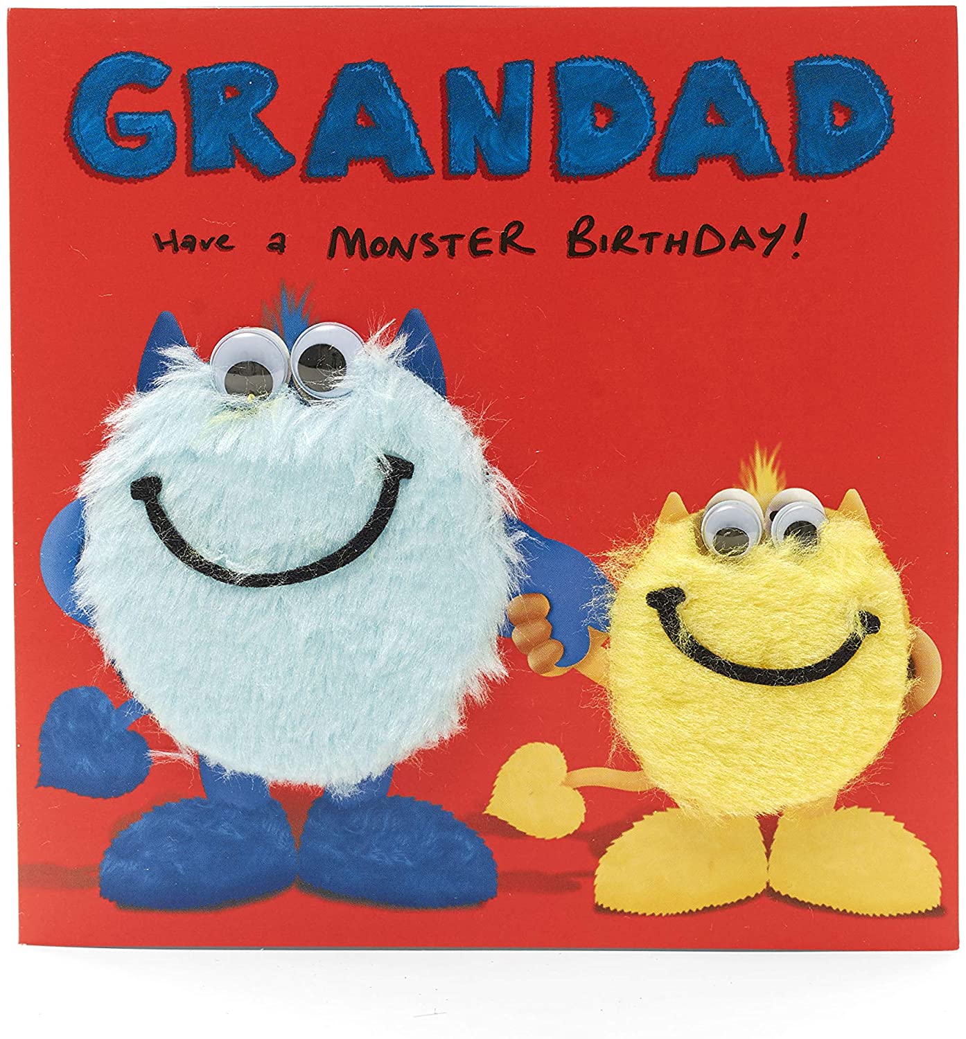 Grandad Birthday Card - Grandad Card from Kids - From Your Little Monster - Finished with 3D Googley Eyes and Fur Texture