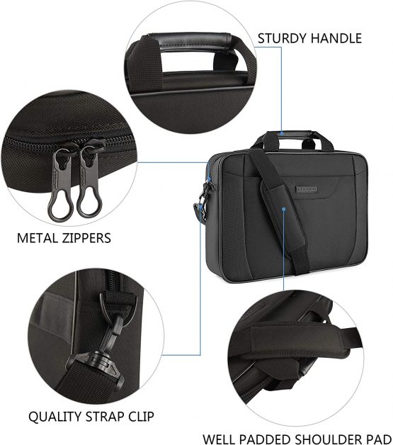 KROSER Laptop Bag 15.6 Inch Briefcase Laptop Shoulder Messenger Bag Water-Repellent Lightweight Urban Office Bag Business Carrying Handbag School Computer Bag for Men/Women-Black - Image 4