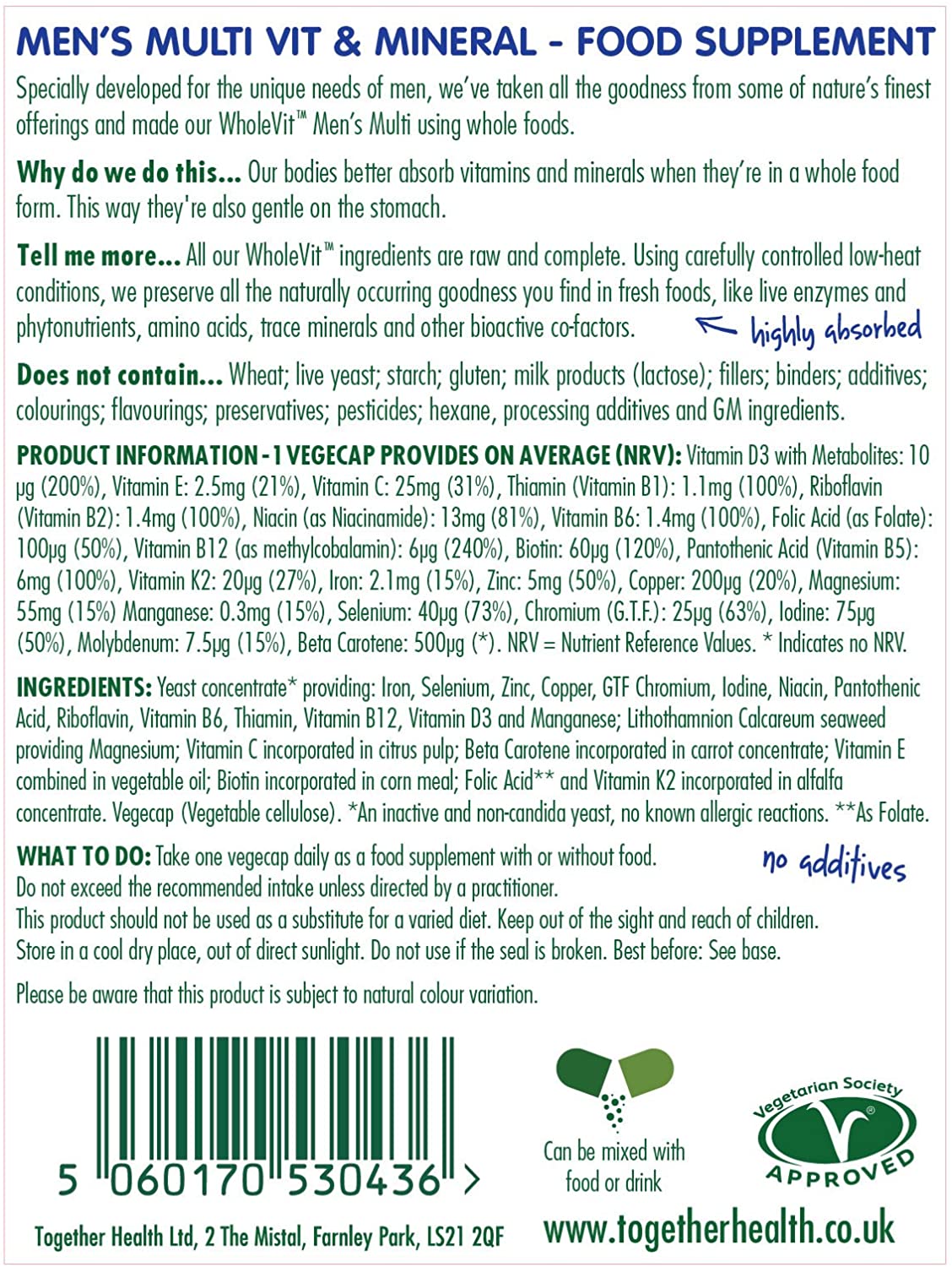 Men’s Multi VIT & Mineral, Together Health, Specially Formulated for Men, 22 Nature-Based Nutrients, Vegan Friendly - Image 2