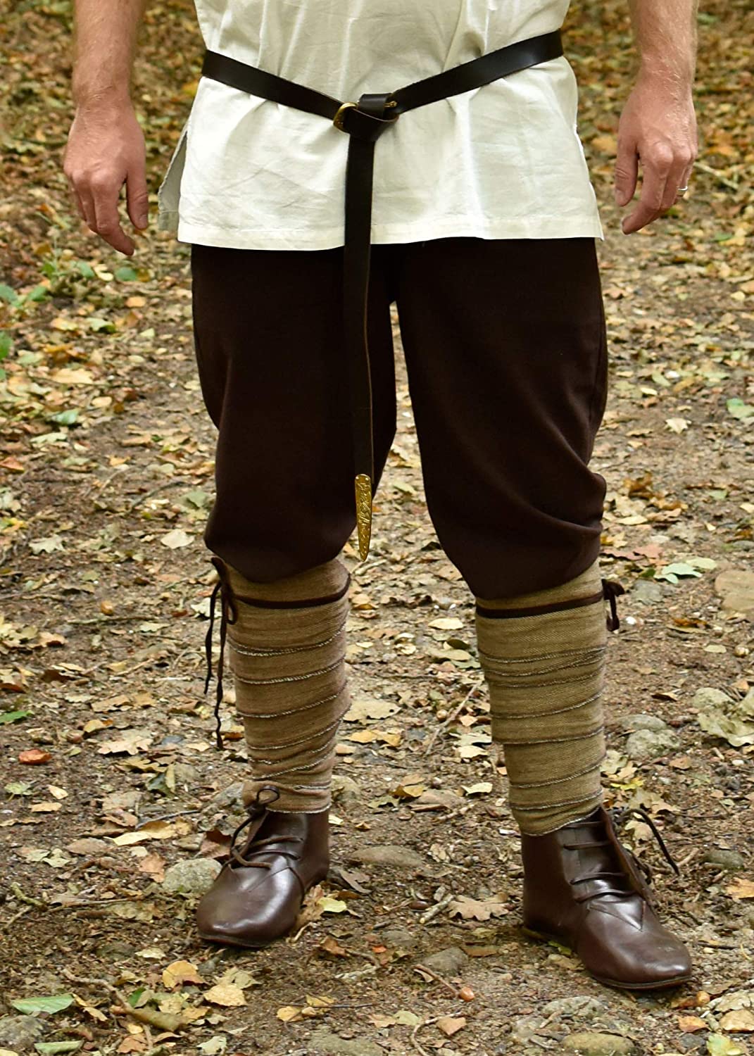 Battle Merchant 1 Pair of LARP Medieval Viking Calf Wrap Wrap with Herringbone Pattern, Brown/Natural Leg Protection Guards - Image 2