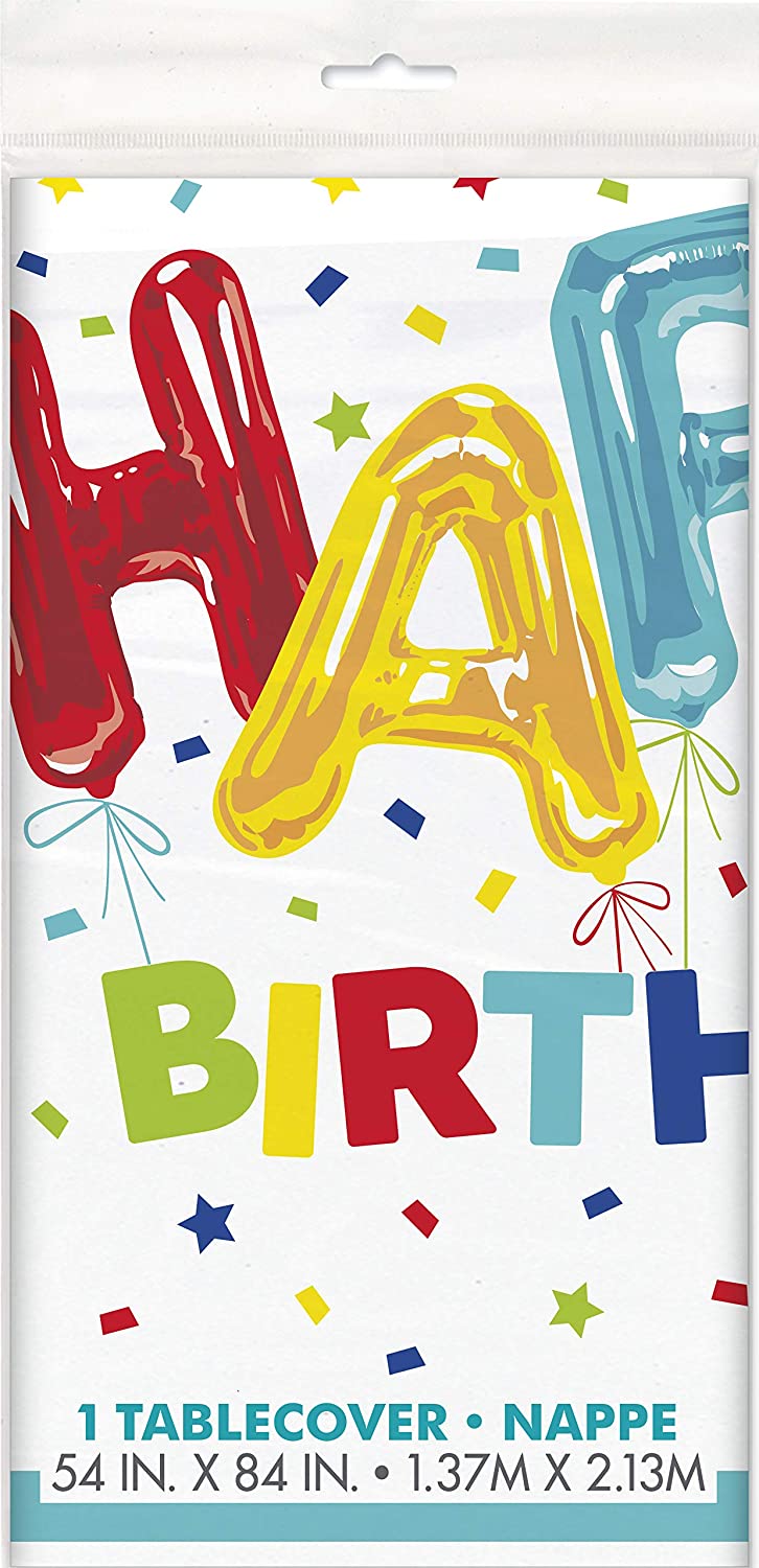 Happy Balloon Birthday Rectangular Plastic Table Cover (137cm x 213cm) - Perfect for Your Unique Celebration - 1 Pc