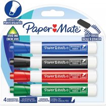 Paper Mate Low Odour Whiteboard Markers, Chisel Tip, Assorted Ink Colours, 4 Count