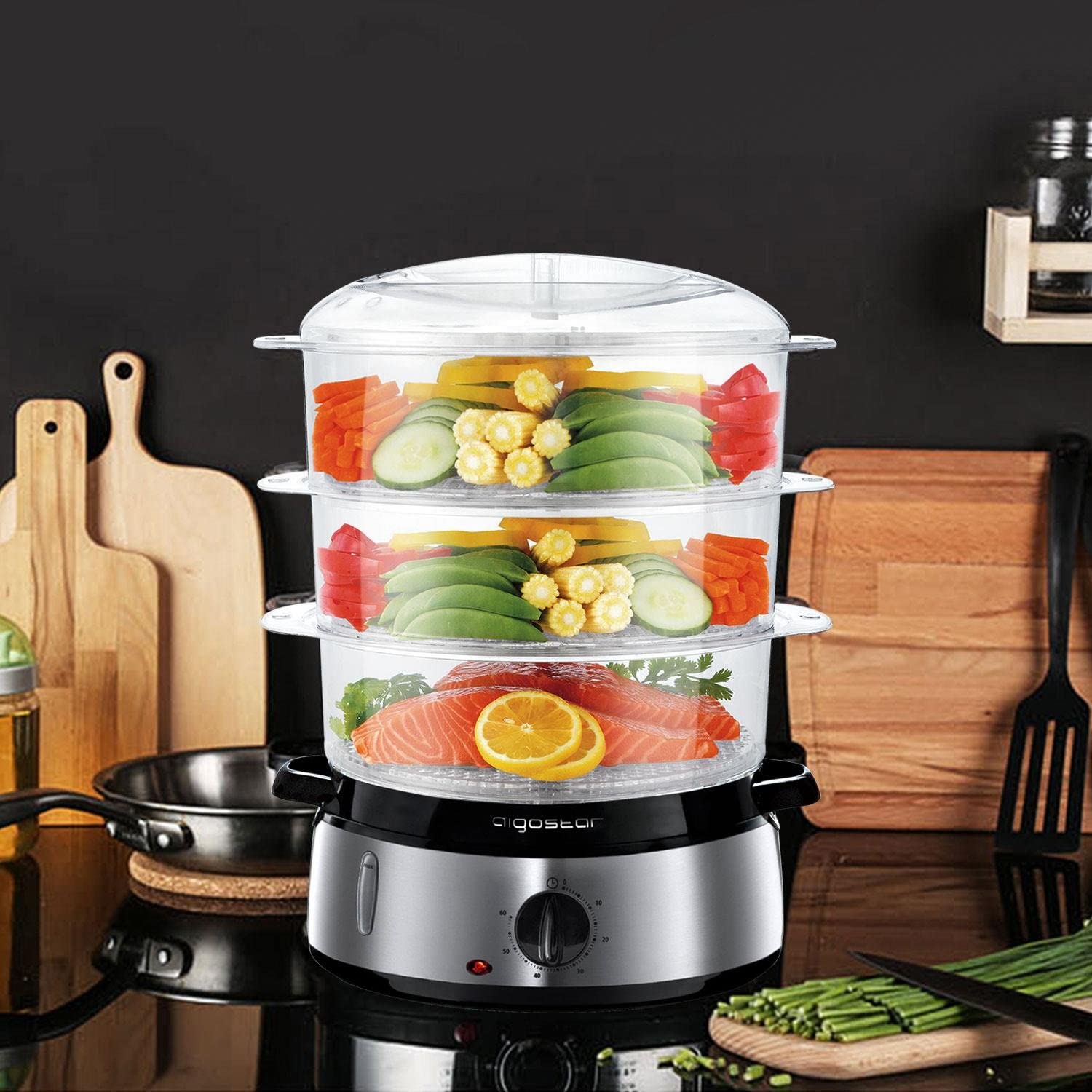 Aigostar 3 Tier Food Steamer, Electric Vegetable Steamer With BPA Free ...