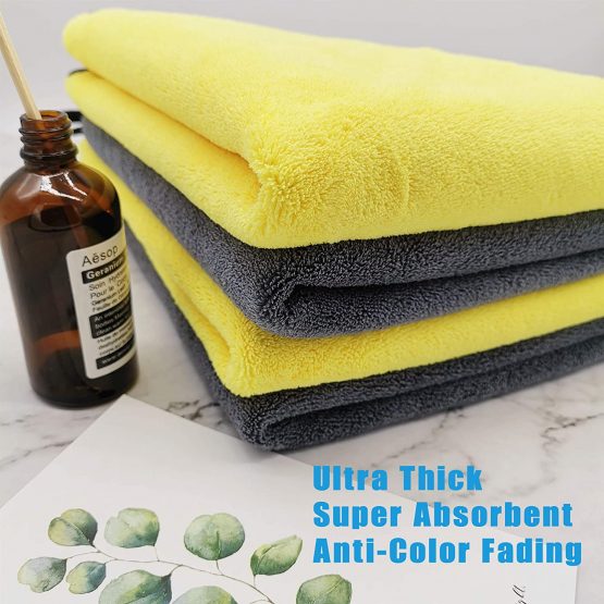 Faireach Microfibre Car Cleaning Cloths Set of 4, Auto Drying Towel for Car Care Polishing Washing Waxing Dusting and Detailing, 16'' x 16'' - Image 3