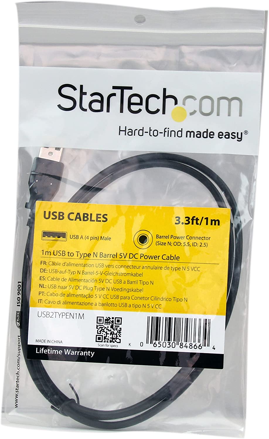 1m USB A - 5.5mm DC, Black, 3 ft/1 m - Image 4