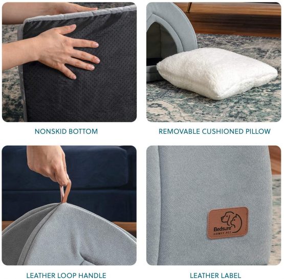 BEDSURE Cat Cave Bed Igloo - Small Cat Tent Bed House with Removable Washable Cushion Pillow Foldable Portable Pet Bed , Light Grey, 35x35x38cm - Image 4