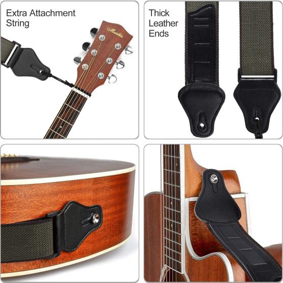 Guitar Strap Adjustable Guitar Shoulder Strap Soft Cotton and PU Leather Ends Guitar Straps with 3 Guitar Pick Holders for Bass Electric & Acoustic Guitars (Green) - Image 4