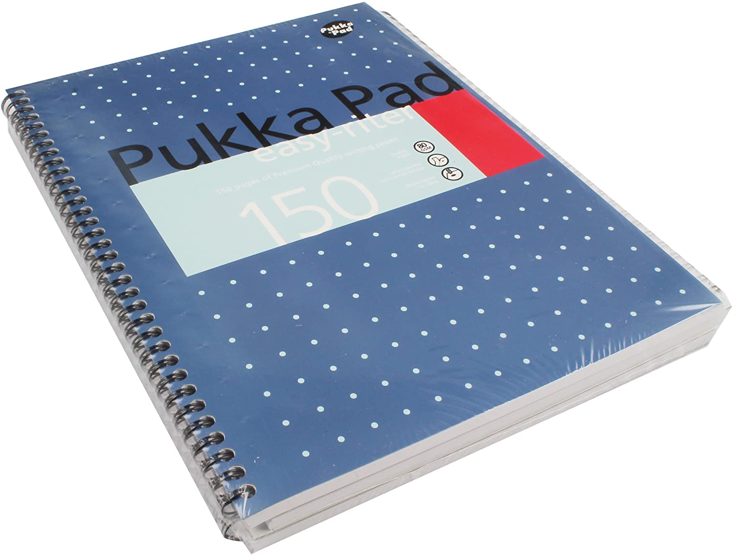 Pukka Pad, Easy-Riter A4 Notebook 3-Pack, Twin Wirebinding with 150 Pages of 80GSM Paper, Perforated Edges