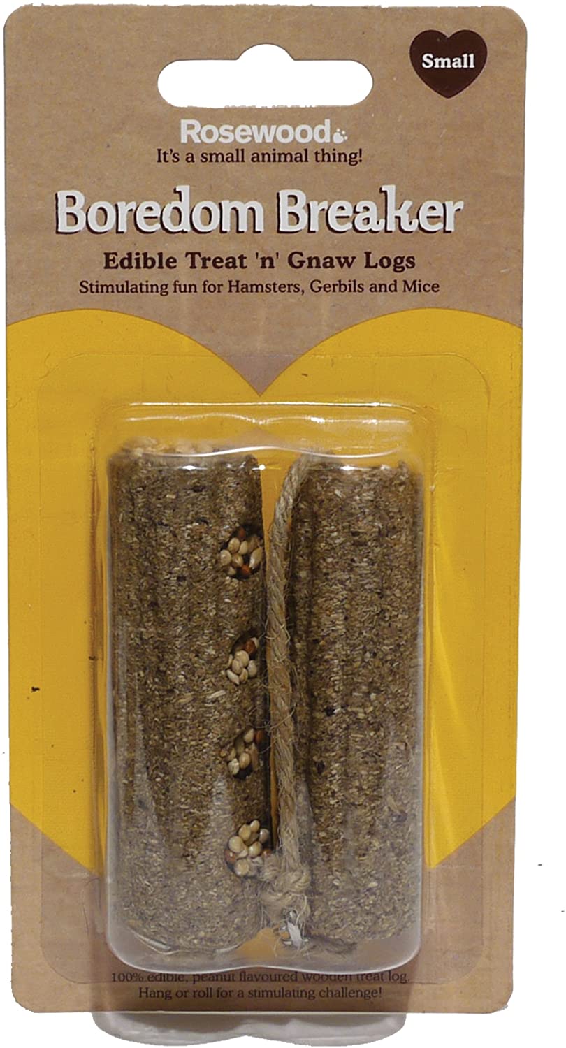 Rosewood Boredom Breaker Treat 'n' Gnaw Logs, 2-Pack Edible Chew Toys for Rabbits Guinea Pigs, Hamsters, Mice and Small Pets
