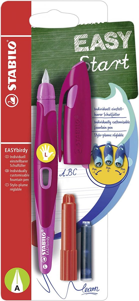 Ergonomic School Fountain Pen - STABILO EASYbirdy A Nib Left Handed Berry/Pink
