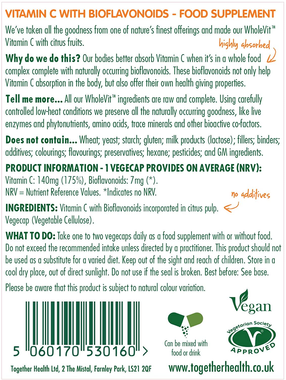 Vitamin C, Together Health, Natural Citrus Fruits, Gentle & Easily Absorbed, Includes Naturally Occurring Bioflavonoids - Image 3