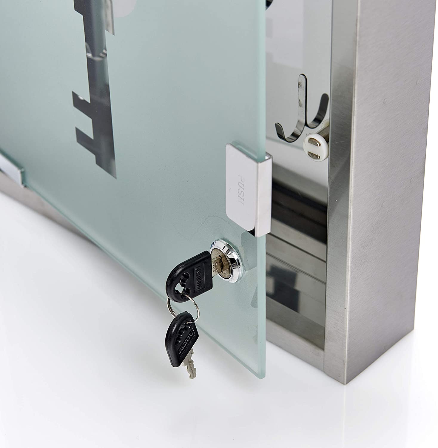 Zeller 13890 Key Cabinet 30 x 6 x 30 cm Glass and Stainless Steel, Silver, 30 x 30 x 6 cm - Image 2