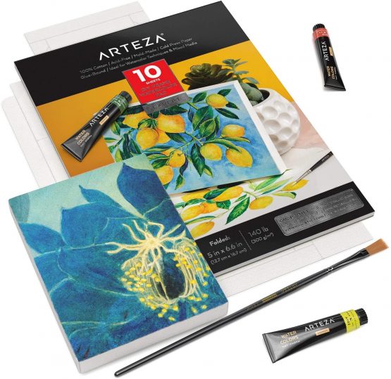 Arteza Watercolour Paper Pad, Foldable Canvas Artist Paper, 12.7 x 16.7 cm, 10 Sheets, Heavyweight, 140 lb, 300 GSM, Acid-Free, 100% Cotton Pulp DIY Frames for Painting & Mixed Media Art - Image 3