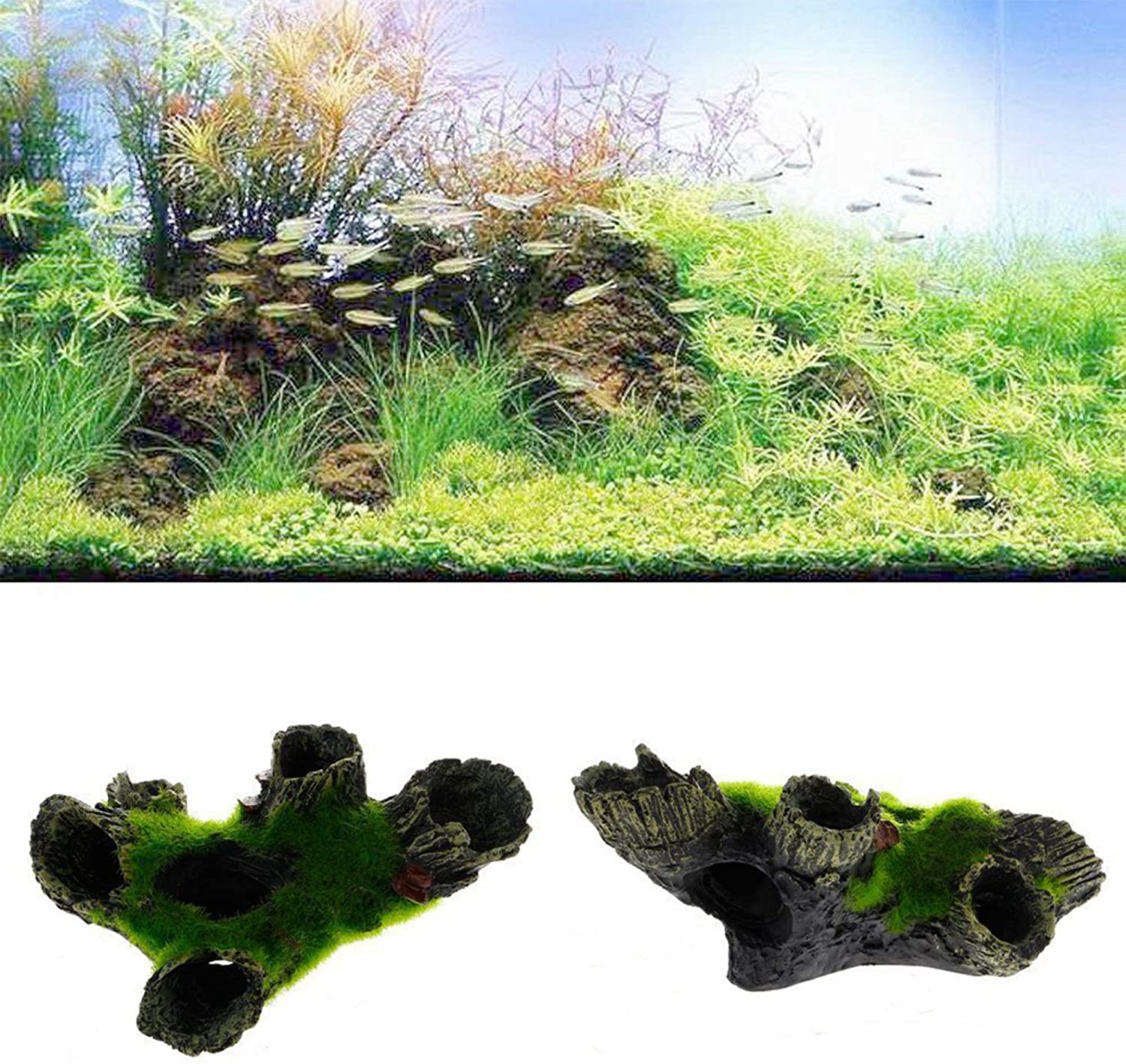 HPiano Resin Aquarium Tree Decoration Artificial Driftwood for Fish Tank Aquarium Rock Cave Decoration with Green Grass for Fish Shrimp Hiding Aquarium Ornament Pet Supplies - Image 4