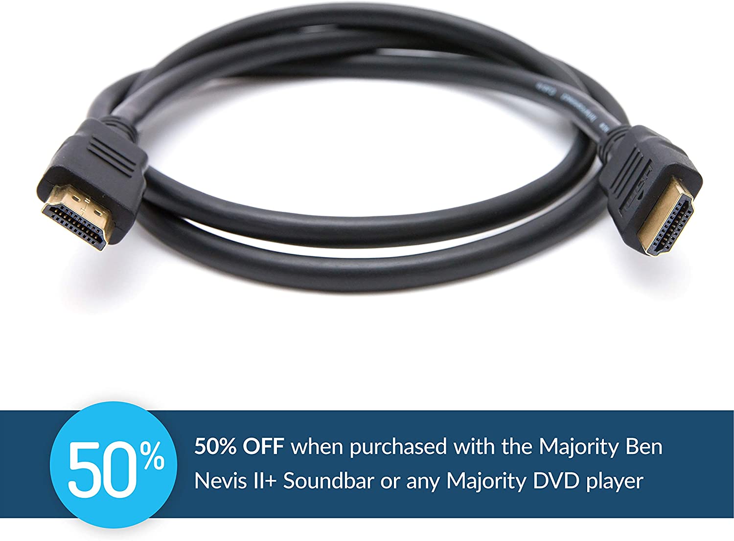 MAJORITY High Speed HDMI 2.0 cable 1.52M 5 Feet Male to Male, DVD player compatible, Black, 1.8 meters