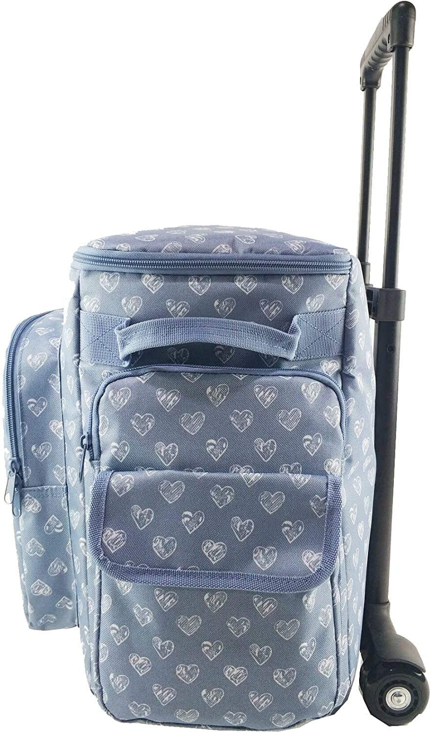 Clarie CNT362 Wheeled Sewing Machine Bag Blue/White Hearts BigaMart