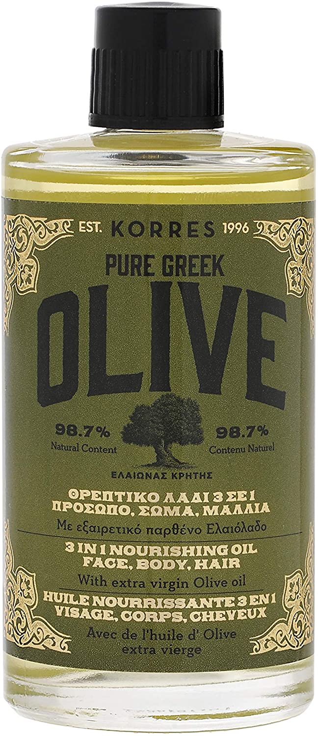 KORRES Natural Pure Greek Olive 3 In 1 Nourishing Oil 100 ml, Vegan, transparent, 100 ml (Pack of 1)