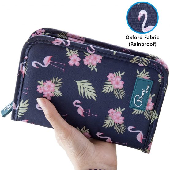 Travel Wallet Passport Holder Family, Waterproof Flamingo Print Document Organiser Purse with Zip Closure Ticket Credit ID Card Cash Pouch Holiday Money Bag for Men Women by ManKn - Image 3