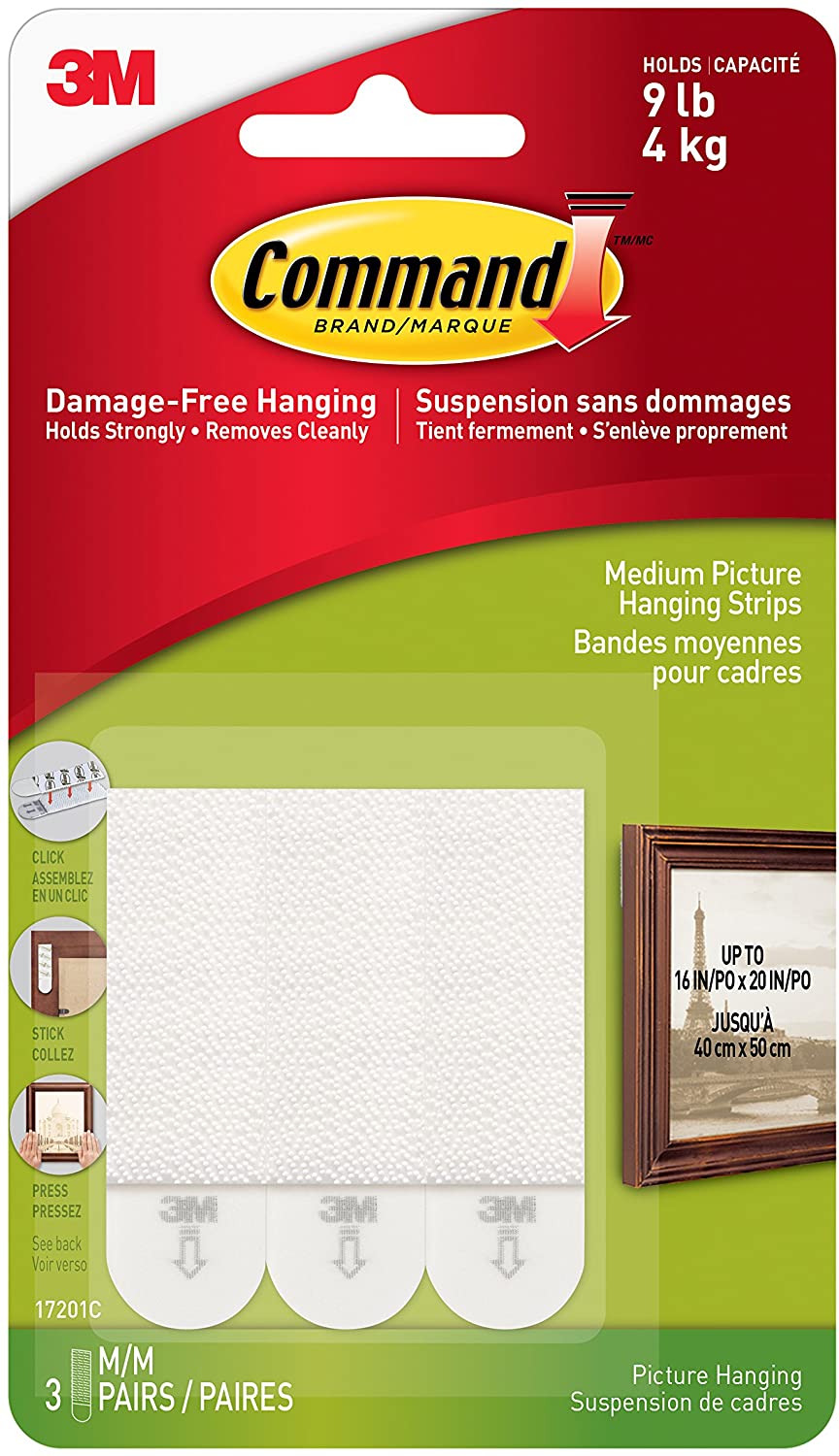 Command Picture Hanging Strips, White, Medium (Pack 3)