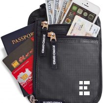 Zero Grid Neck Wallet w/RFID Blocking- Concealed Travel Pouch & Passport Holder (Shadow Grey)