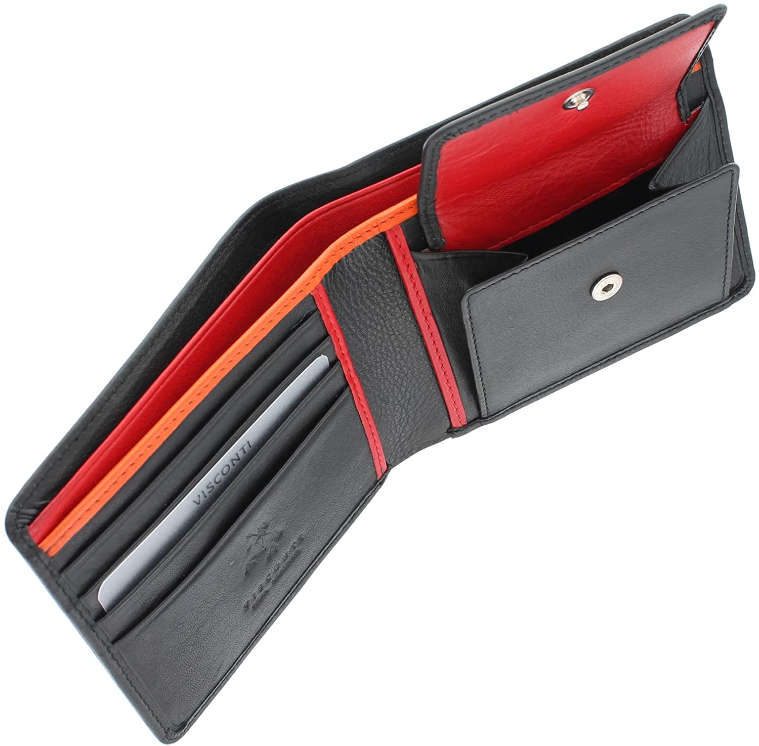 VISCONTI Gents Leather Bond Collection 'M' Wallet RFID Blocking BD10 Black/Orange/Red, Black Multi - Image 4