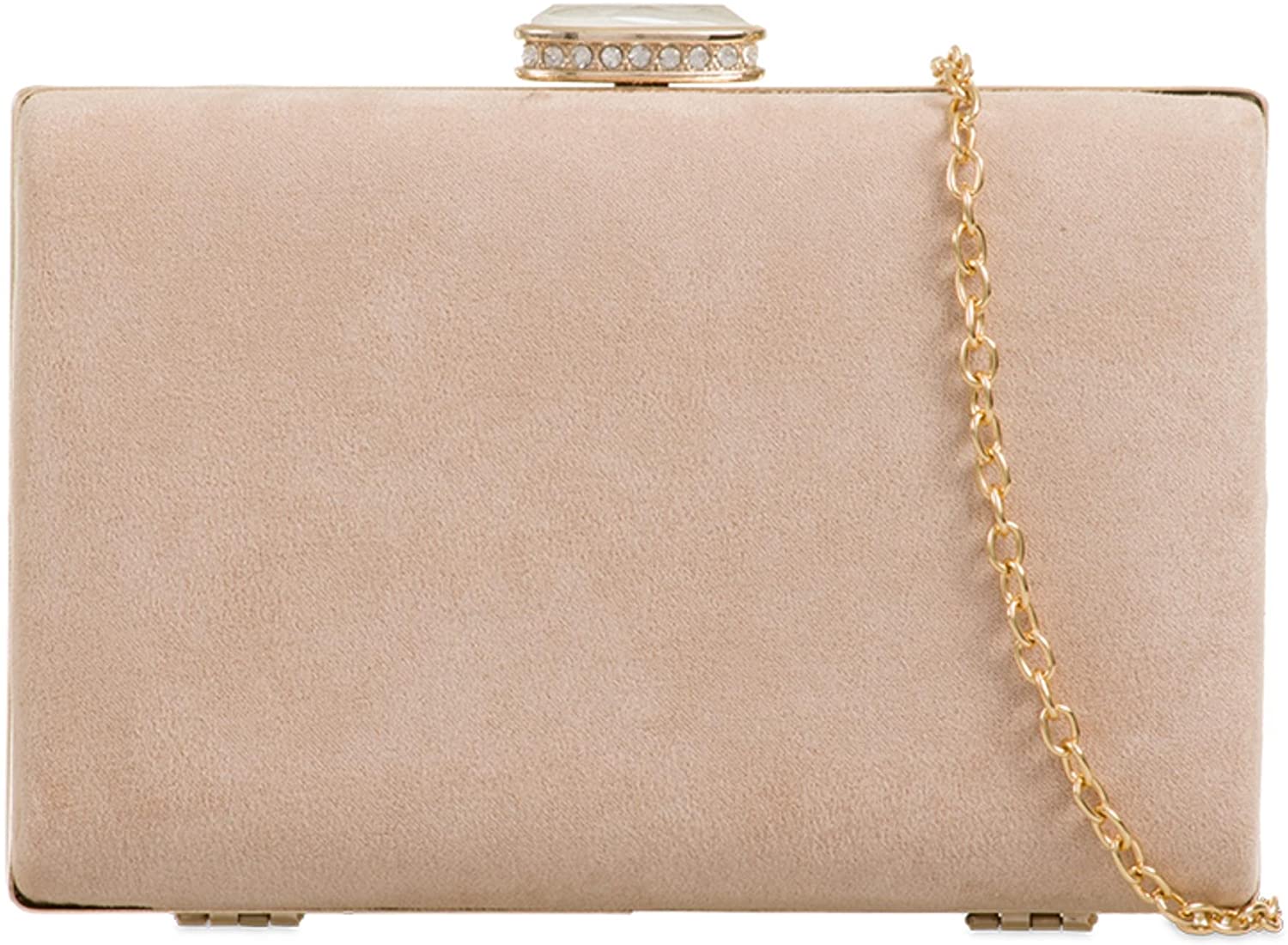 Purple Possum® Beige Clutch Bag Hard Compact Style Evening Bag Ladies Nude Faux Suede Box Shoulder Bag Purple Possum Prom Bag diamante Wedding Purse Box Handbag