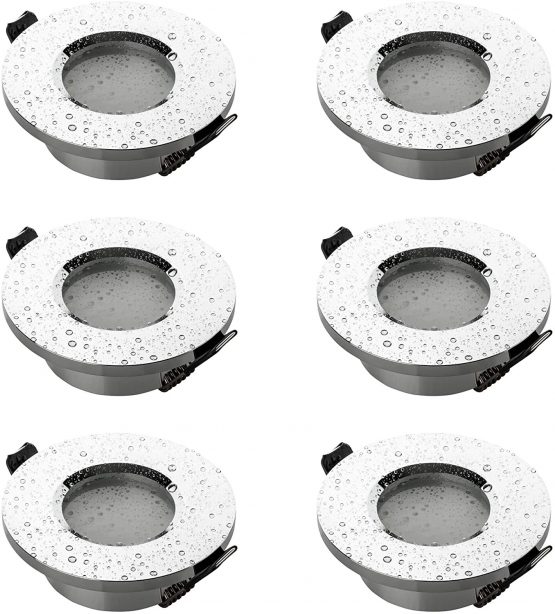 SEBSON 6X Downlight Bathroom IP44 incl. GU10 lamp Holder - Mounting Hole ø65mm Aluminium Silver Chrome, LED/Halogen Mouting Frame Ø84x27mm, recessed Lighting