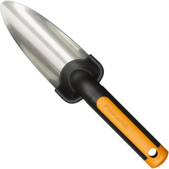 Fiskars Premium Planters Transplanter, Length 27 cm, Stainless Steel Trowel, Black/Orange, Premium, 1000727