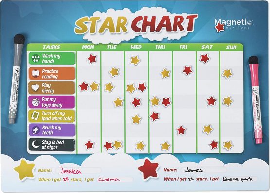 Magnetic Innovations Star Chart for Children, Encourage Learning, Reward Good Behaviour, Large A3 Magnetic Dry Wipe Surface, Perfect to use with Kids, Toddlers, Boys & Girls,