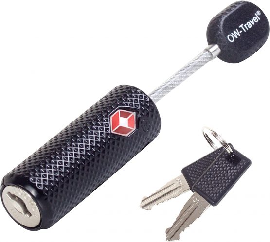 OW-Travel TSA Approved Luggage Locks with keys (1 Pack Black) Zinc Alloy Suitcase Locks lock luggage with wire lock. Luggage cable lock: TSA Travel Padlock, Backpack Lock, Tent Lock, Suitcase padlocks