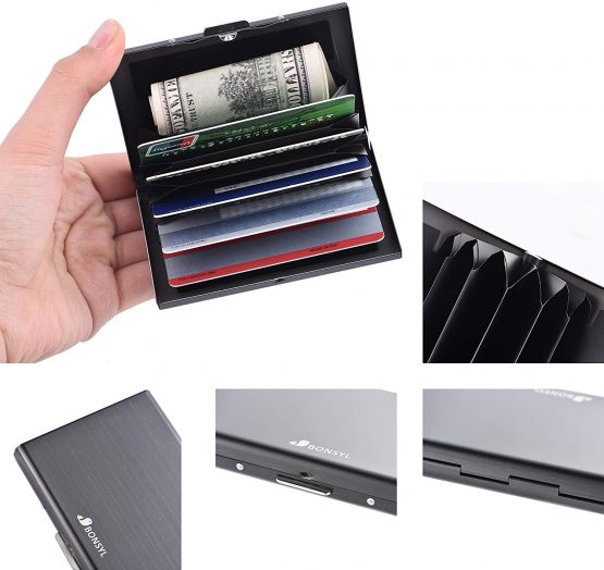 RFID Slim Metal Credit Card Holder Wallet for Ladies and Men,Credit Card Caes for Against Electronic Pickpockets & Identity Theft. (Black) - Image 3