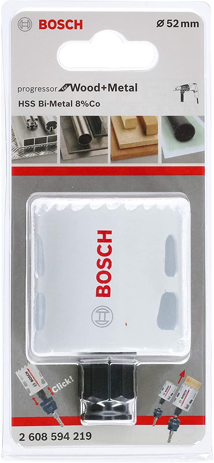 BOSCH Bi-Metal Hole Saw (for Wood and Metals 8% Cobalt Alloy, Progressive Tooth Design, diameter 52 mm, Accessory Drills)