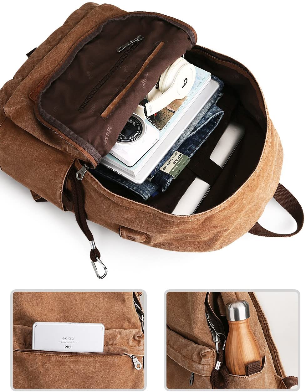 Muzee Canvas School Backpack with 15.6 inch Laptop for Men Women Lightweight Anti-Theft Travel Daypack College Student Backpack Mit USB Charging Port - Image 3