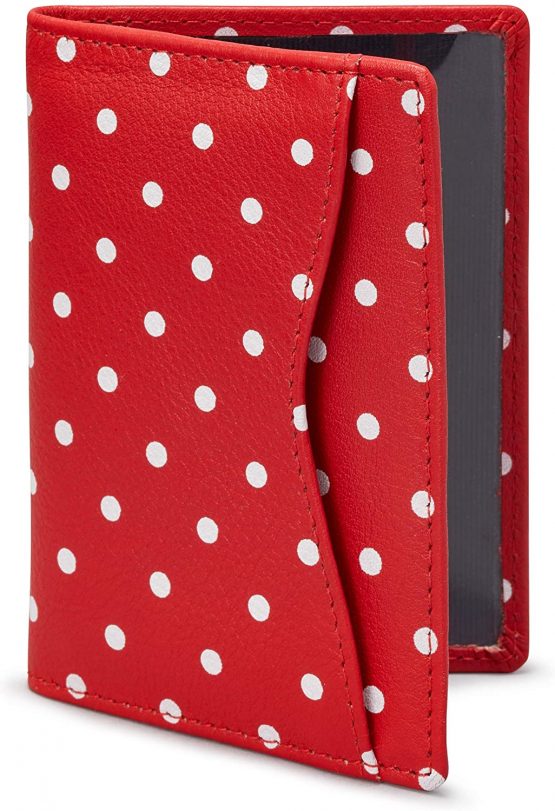 Polka Dot Leather Oyster Card Holder/Travel Pass Holder by 1642 (Red)